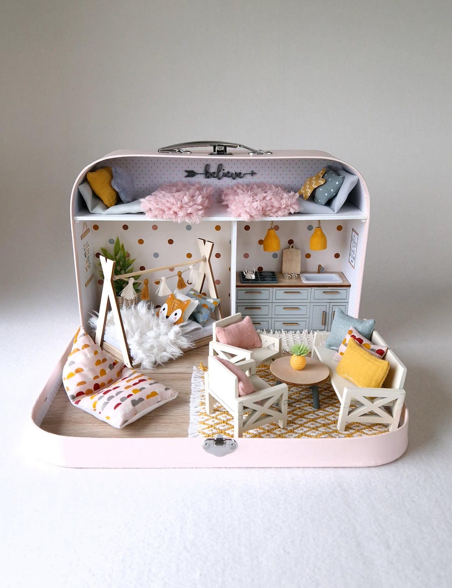 Cozy Pastel Home - Large Dollhouse in a Suitcase