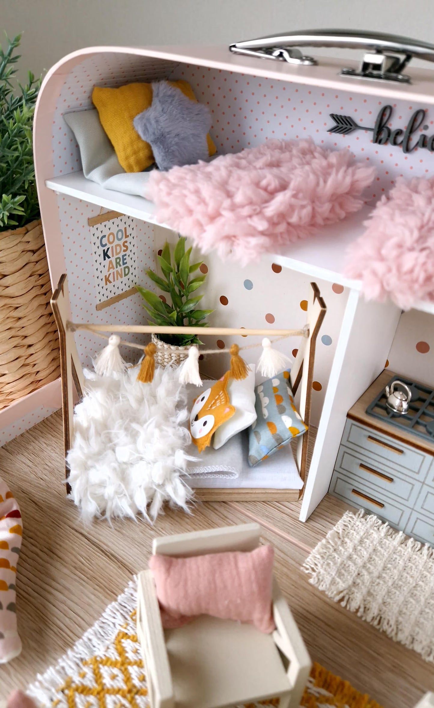 Cozy Pastel Home - Large Dollhouse in a Suitcase
