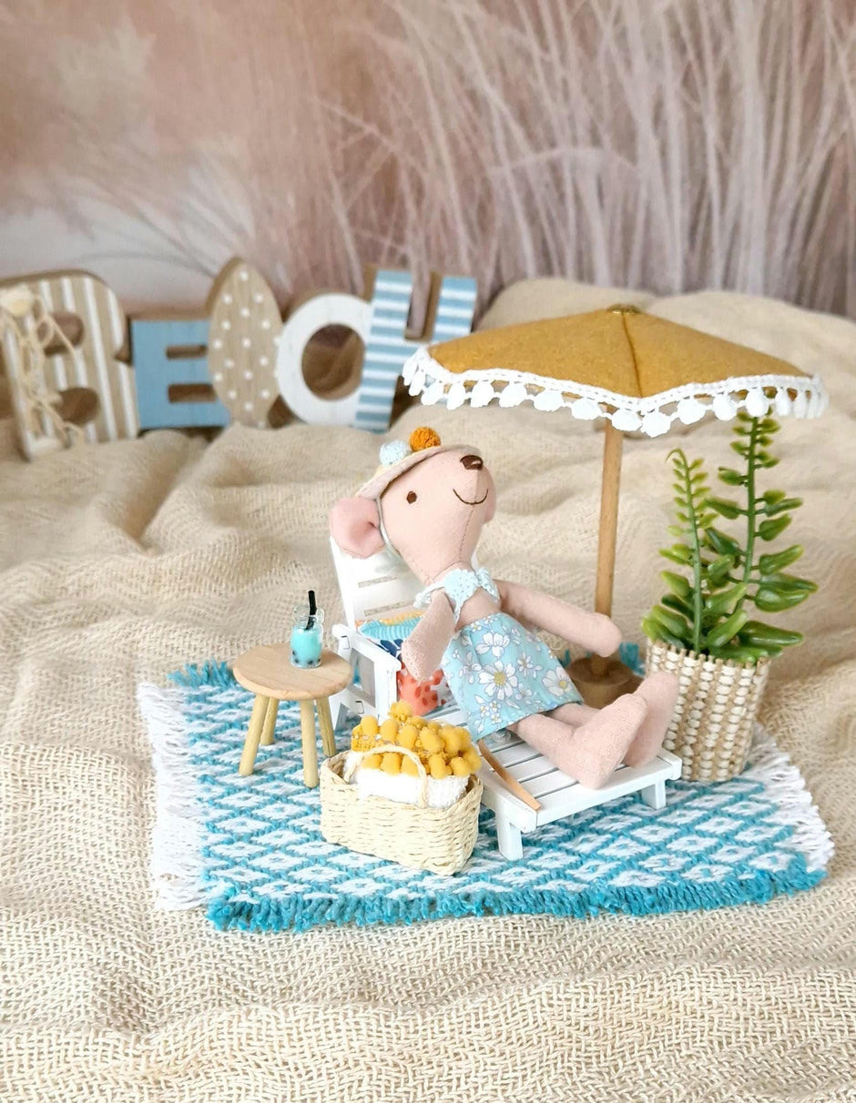 Miniature Beach Lounge Set, 1:12 Scale, handmade