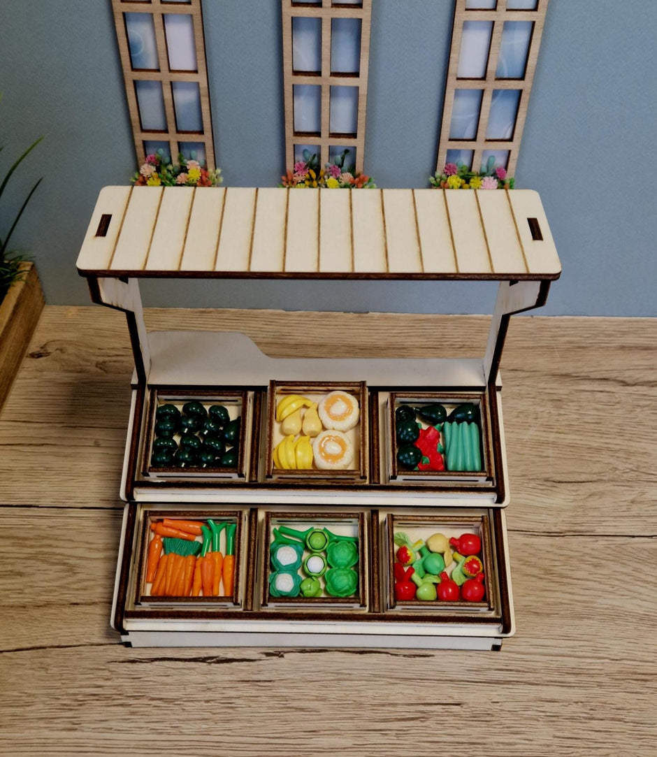 Selbstgebauter Miniatur-Bauernmarktstand