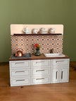 Miniature Kitchen with Hand-Painted Backsplash – Light Grey, handmade 1:12 miniature