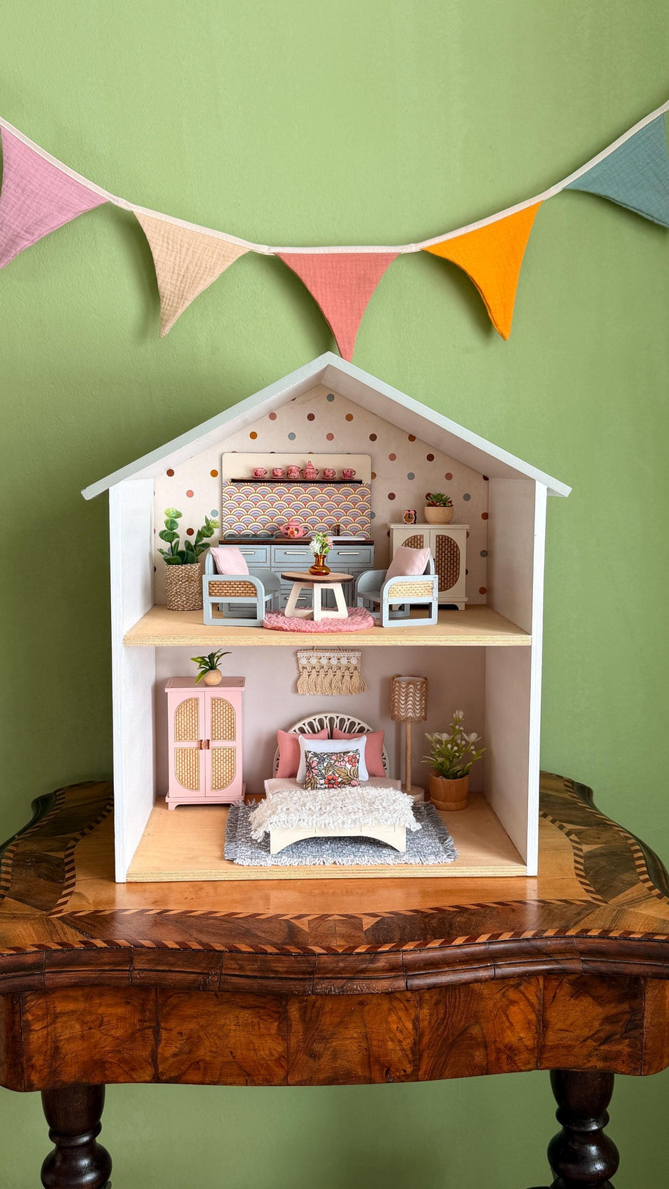 Miniature Kitchen with Hand-Painted Backsplash – Light Blue, handmade 1:12 miniature – photo 10