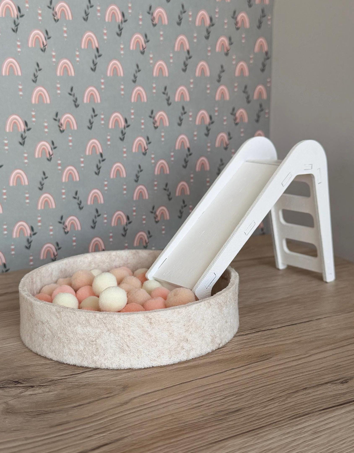 Miniature Wooden Slide and Felt Ball Pit Play Set, handmade 1:12 miniature – photo 6